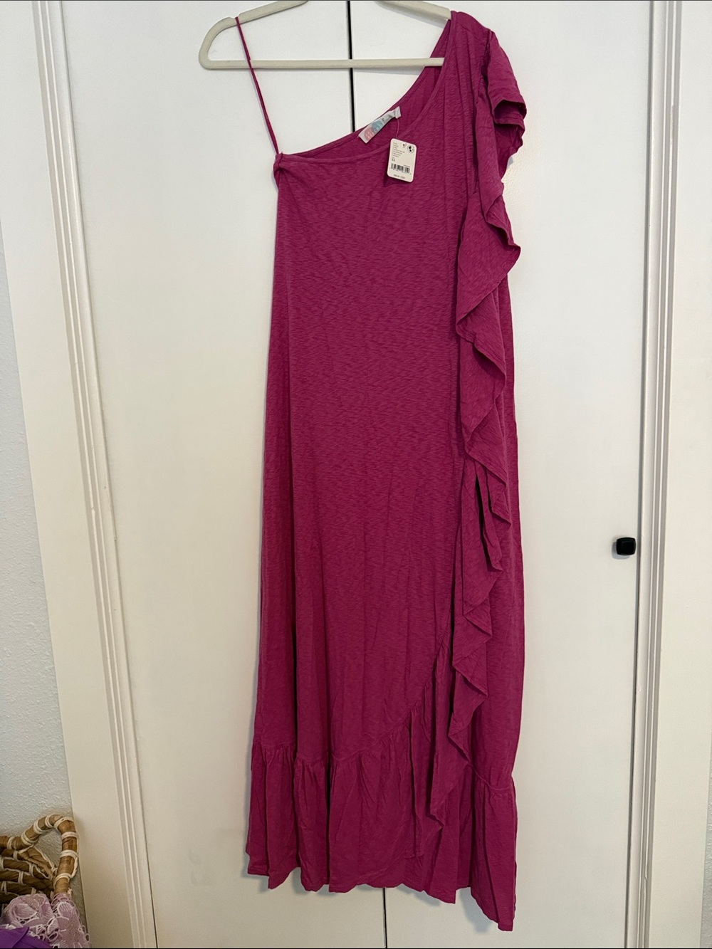Free People One-Shoulder Ruffle Maxi Dress - Magenta